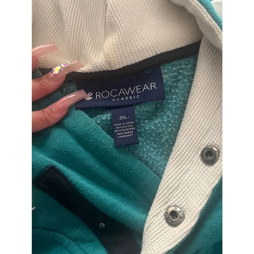 Rocawear Men's Teal V-Neck Hoodie Sweater with Contrast Lining